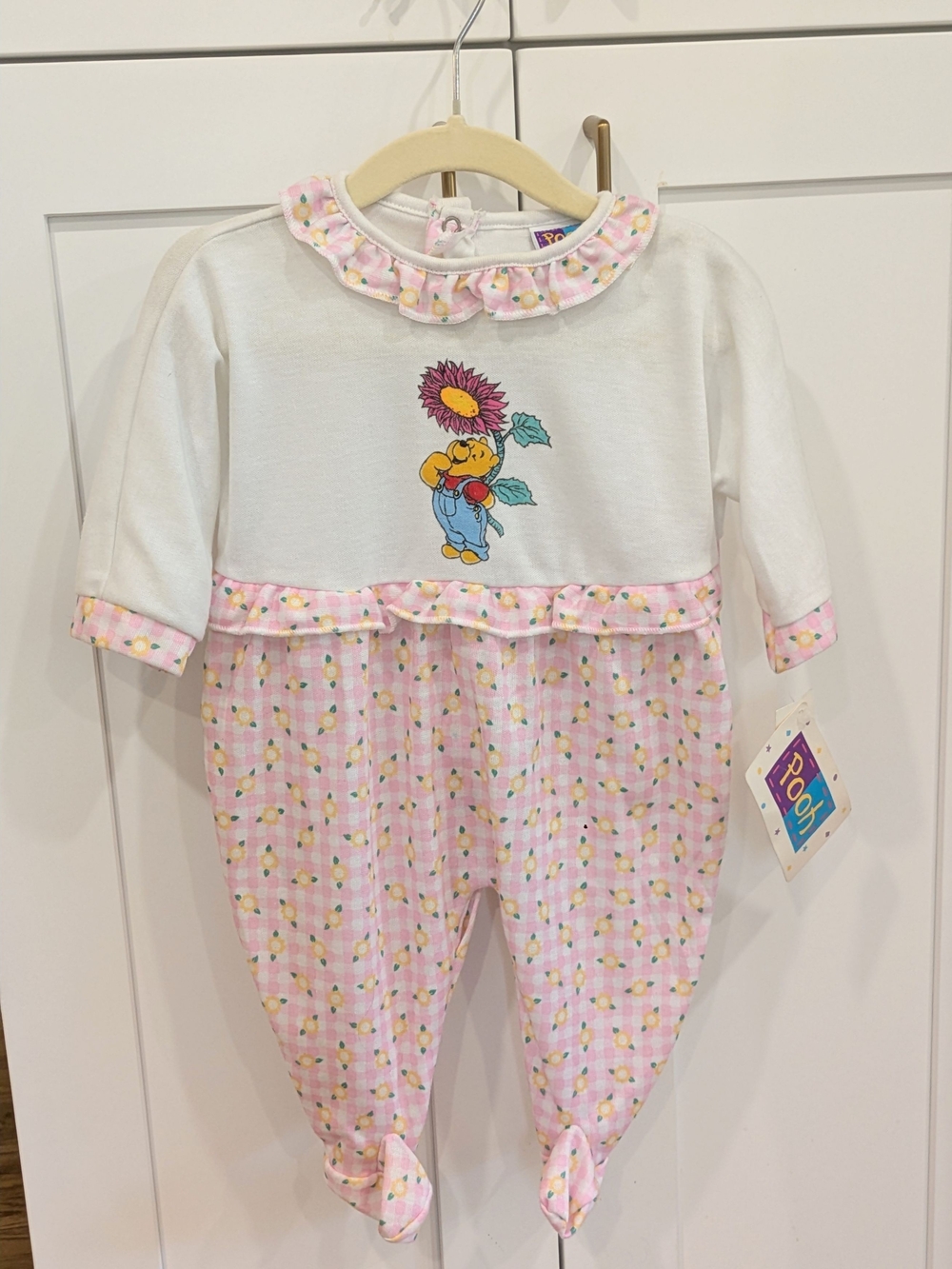 Vintage Disney Winnie The Pooh Floral Baby Footed Romper